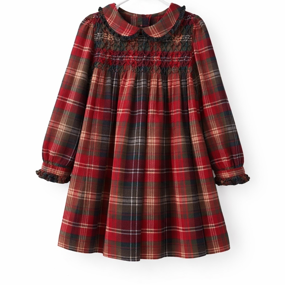 Ralph Lauren Hand Smocked Red Plaid Holiday Dress Girls Size 4 Tartan Cotton - Picture 1 of 8
